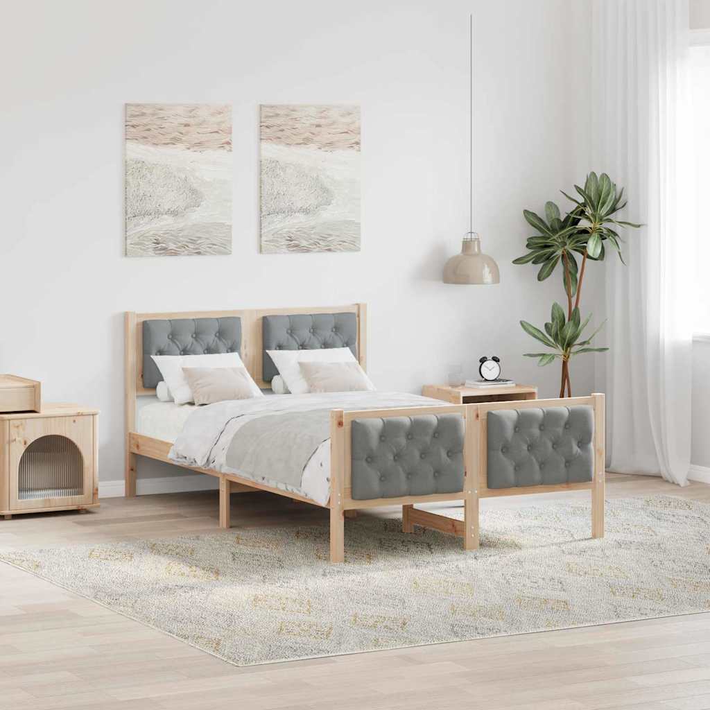 Bed Frame Light Grey 120 x 190 cm Solid Pine Wood